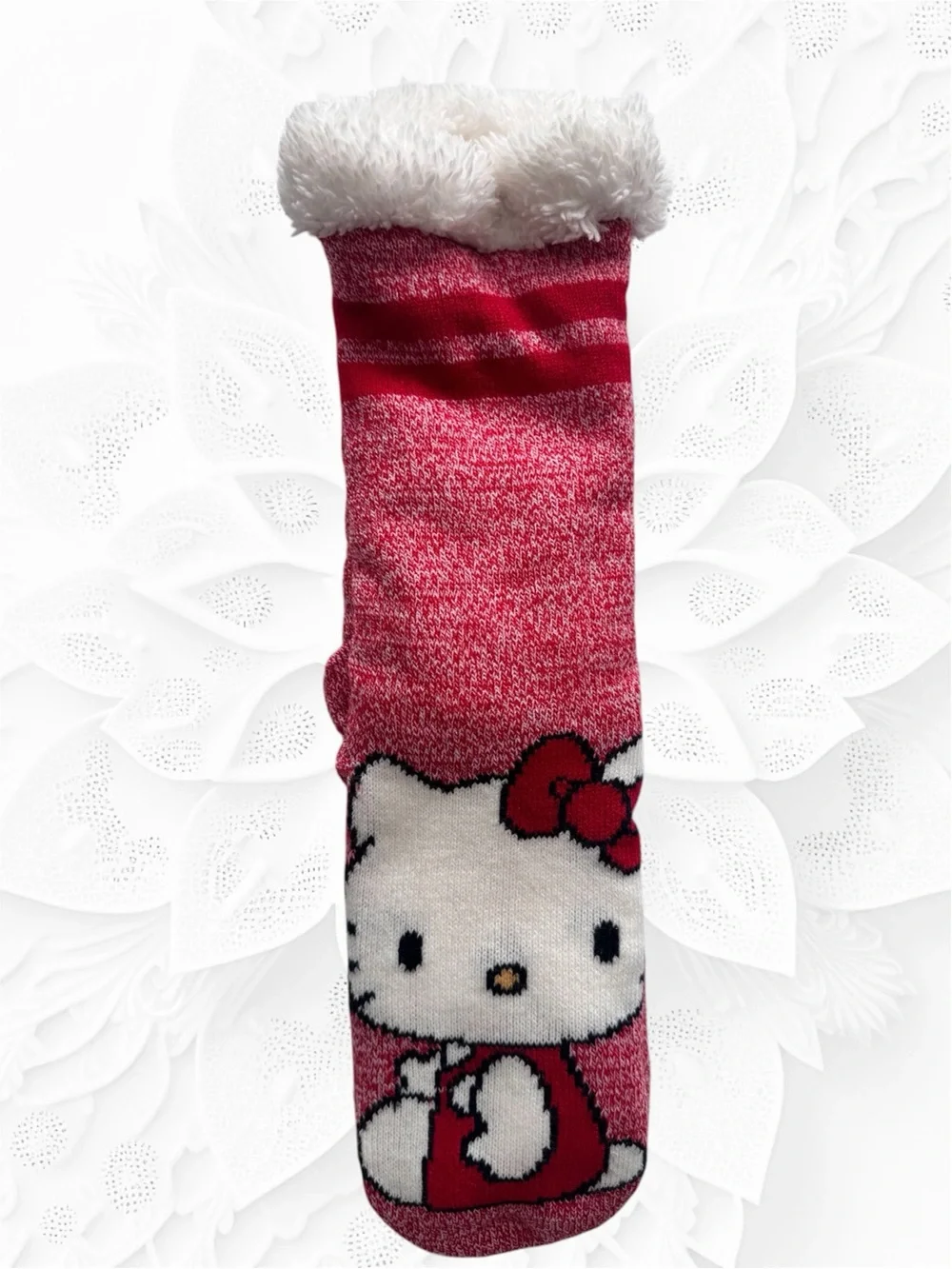 Hello Kitty Red Plush slipper Socks , grip bottom, soft and cozy woman size4-10
